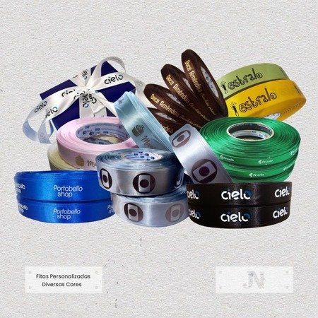 Fitas cetim personalizadas com logomarcas em diversas cores, larguras e estilos